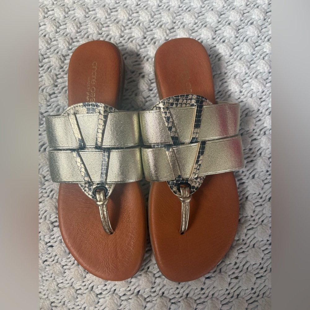 Andre Assous Metallic Slide Sandals size 7
